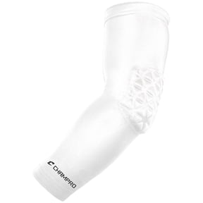 CHAMPRO Compression Arm Sleeve with Elbow Padding, Small, White