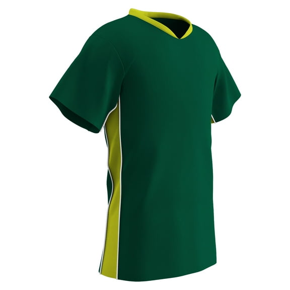 CHAMPRO Header Lightweight Soccer Jersey, Adult Small, Forest Green, Optic Yellow Highlights, White Trim