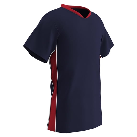CHAMPRO Header Lightweight Soccer Jersey, Adult Small, Navy, Scarlet Highlights, White Trim