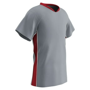 CHAMPRO Header Lightweight Soccer Jersey, Adult X-Large, Silver, Scarlet Highlights, White Trim