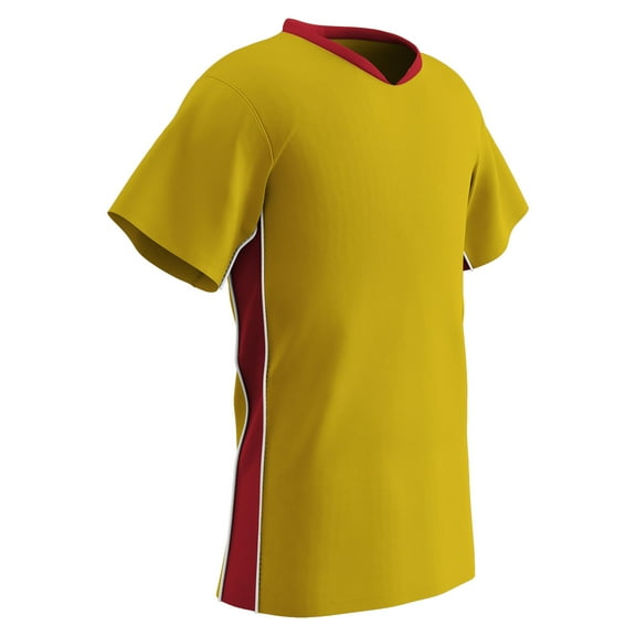 CHAMPRO Header Lightweight Soccer Jersey, Youth Large, Gold, Scarlet Highlights, White Trim