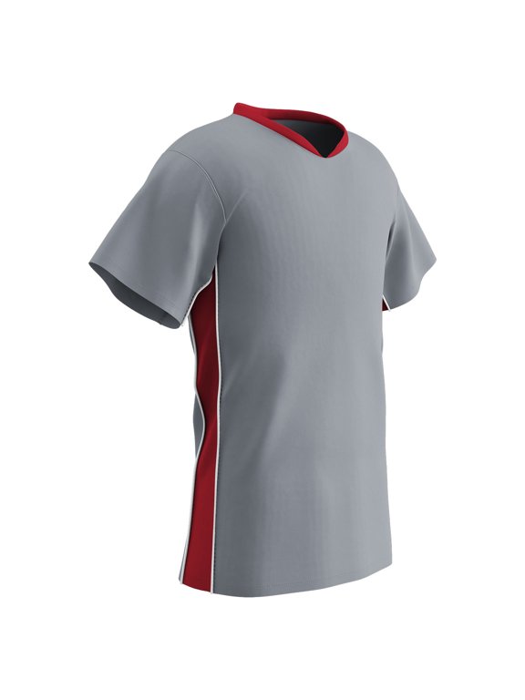 Header Lightweight Soccer Jersey, Youth Large, Silver, Scarlet Highlights, White Trim