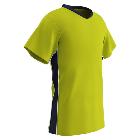 CHAMPRO Header Lightweight Soccer Jersey, Youth Small, Optic Yellow, Navy Highlights, White Trim