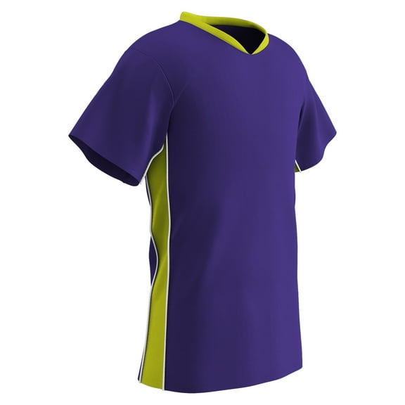 CHAMPRO Header Lightweight Soccer Jersey, Youth Small, Purple, Optic Yellow Highlights, White Trim