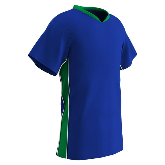 CHAMPRO Header Lightweight Soccer Jersey, Youth Small, Royal, Neon Green Highlights, White Trim