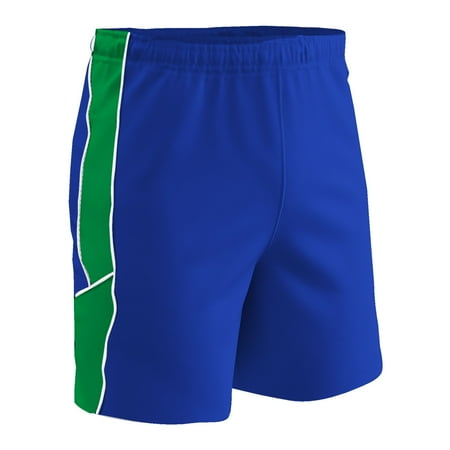 CHAMPRO Header Soccer Shorts, Adult Large, Royal, Neon Green Inserts, White Trim