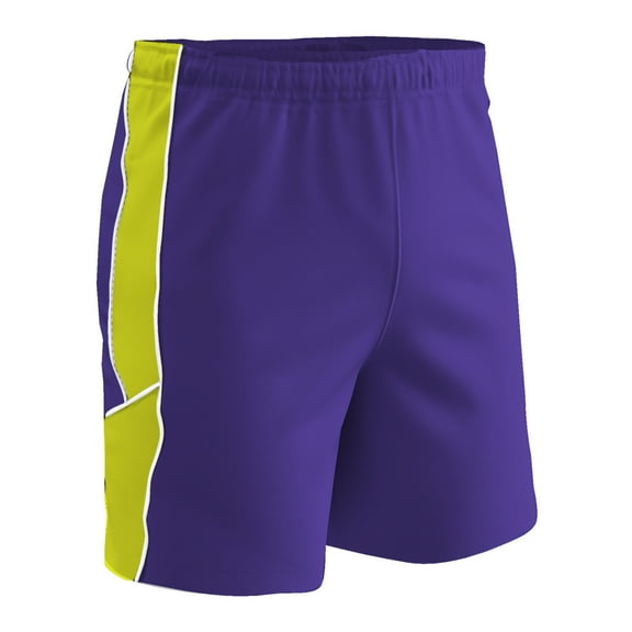 CHAMPRO Header Soccer Shorts, Adult Small, Purple, Optic Yellow Inserts, White Trim
