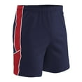 thumbnail image 1 of CHAMPRO Header Soccer Shorts, Youth Medium, Navy, Scarlet Inserts, White Trim, 1 of 2