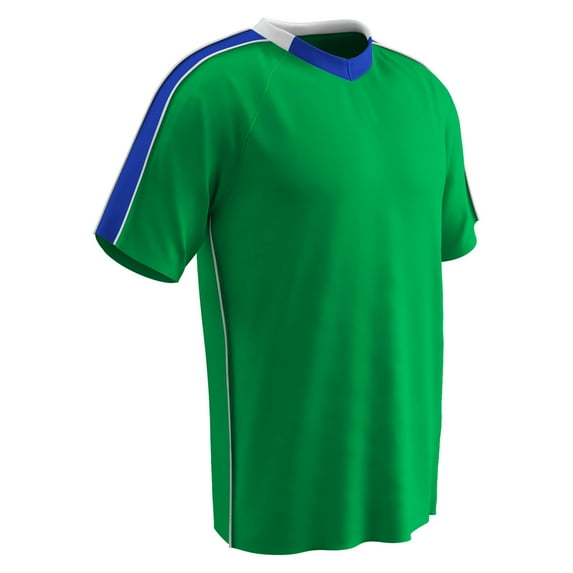 CHAMPRO Mark Lightweight Soccer Jersey, Adult Large, Neon Green, Royal Highlights, White Trim