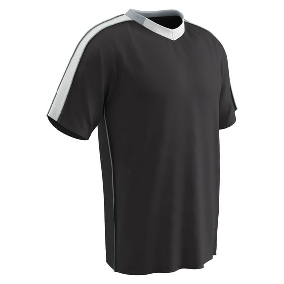 CHAMPRO Mark Lightweight Soccer Jersey, Youth Large, Black, White Highlights, Silver Trim