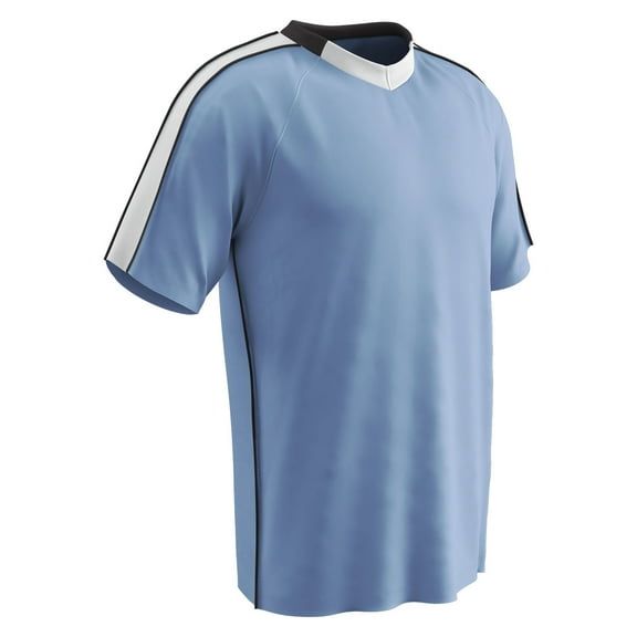 CHAMPRO Mark Lightweight Soccer Jersey, Youth Large, Light Blue, White Highlights, Black Trim