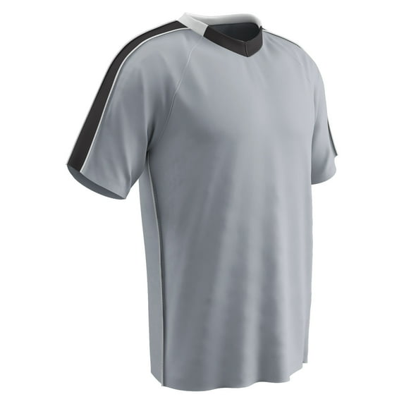 CHAMPRO Mark Lightweight Soccer Jersey, Youth Large, Silver, Black Highlights, White Trim
