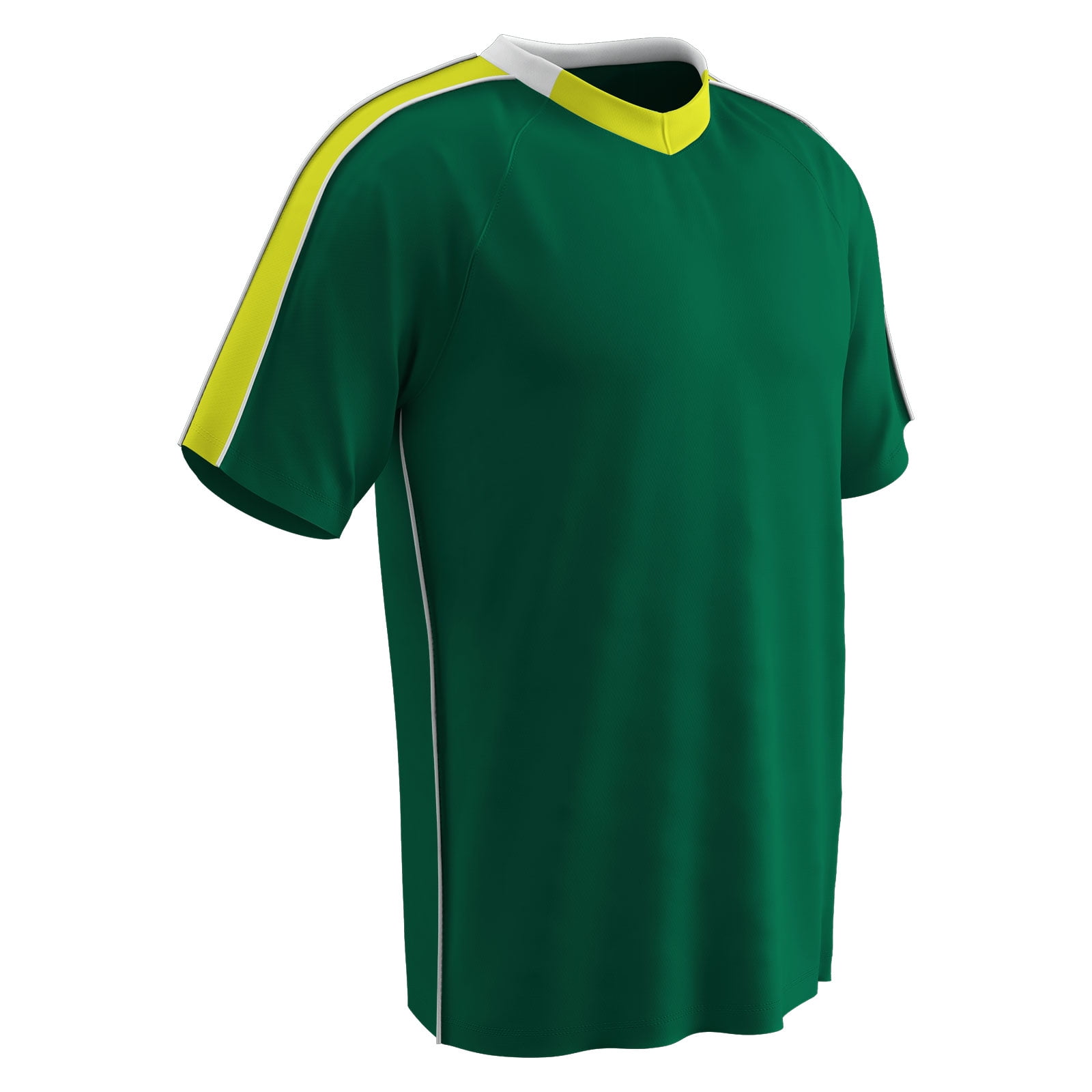 CHAMPRO Mark Lightweight Soccer Jersey, Youth X-Small, Forest Green, Optic Yellow Highlights, White Trim