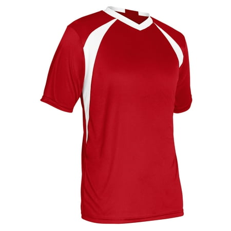 CHAMPRO Sweeper Lightweight Soccer Jersey, Youth Medium, Scarlet, White Highlights