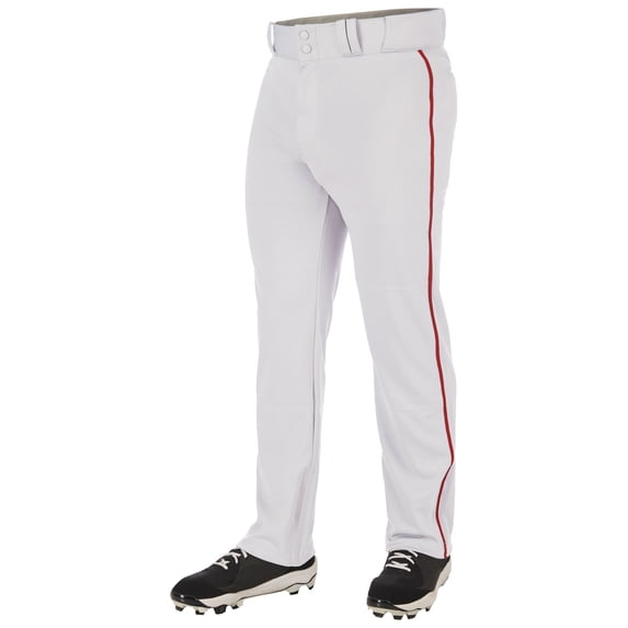 CHAMPRO Triple Crown 2.0 Open Bottom Baseball Pants with Braid, Youth Small, White, Scarlet