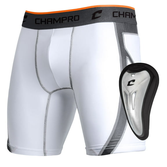 CHAMPRO Wind Up Compression Sliding Shorts with Cup, Adult Large, White