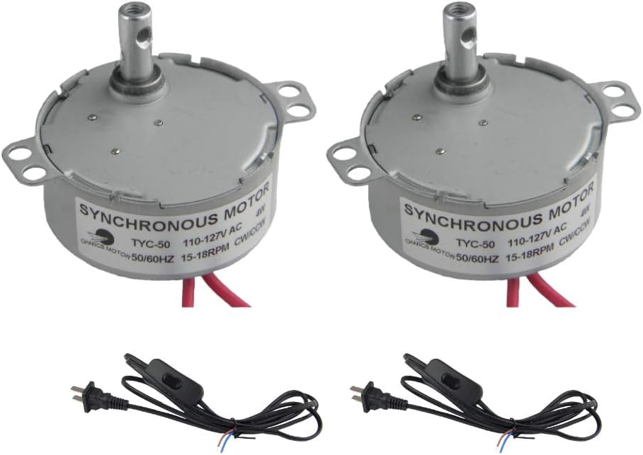 CHANCS 2PCS TYC-50 110V 15-18RPM Electric Synchron Motor with 1.8m Length Power Cord Switch in-line Foot Push Lamp US Plugr for Home Electric Fireplace