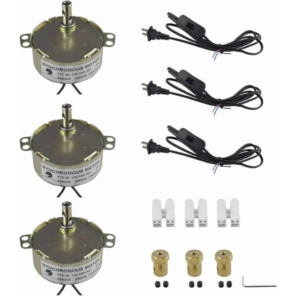 CHANCS 3PCS Turntable Synchronous MotorTYC-50 110V 5-6 RPM Synchron Motor for Cup Turner,Cuptisserie Rotator with 7mm Flexible Coupling Connector,Eletric Motor 1.8M Power Cord Switch Plug Turntable