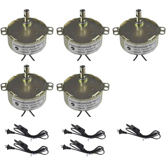 CHANCS 5PCS Electric Turntable Motor TYC-50 110V 5-6RPM Synchronous Motor for Turntable Motorized with in-line Foot Push Lamp 1.8m US Plug Power Cord Foot Switchfor Cup Turner,Cuptisserie Rotator
