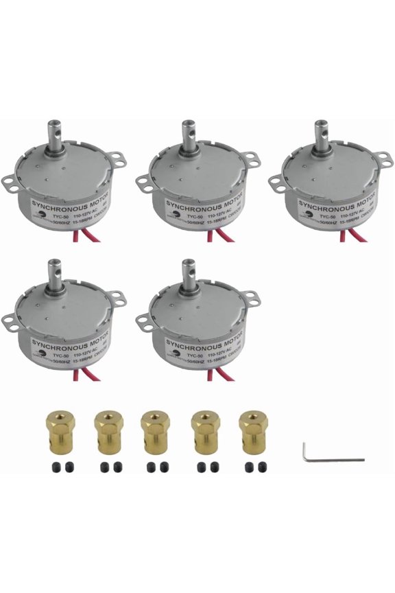 5PCS TYC-50 110V 15-18RPM Synchronous Motor with Electric Motor 7mm Flexible Coupling Turntable Motor for Home Electric Fireplace Tumbler