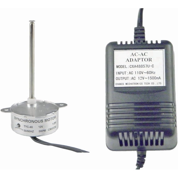 CHANCS TYC-40 12V 5RPM AC Inner-Screw Shaft 74mm Synchronous Motor with AC Wall Power Adapter - Input 110V Output AC 12V for Christmas Decoration
