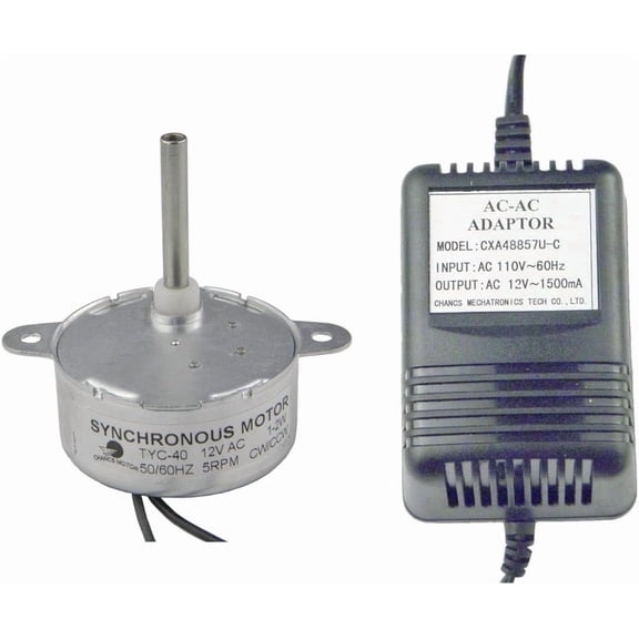 CHANCS TYC40 12V AC 5RPM Shaft 33mm Synchronous Motor with Power Supply - Input 110V Output AC 12V for Christmas Decoration