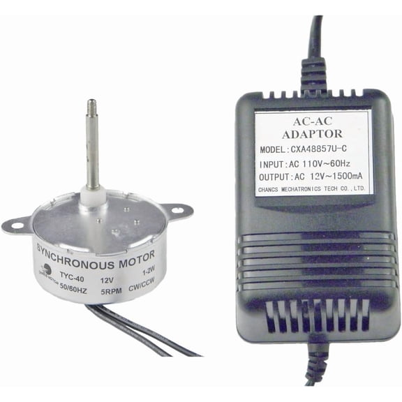 CHANCS TYC40 12V AC 5RPM Shaft 46mm Synchronous Motor with AC Power Supply - Input 110V Output AC 12V for Christmas Decoration