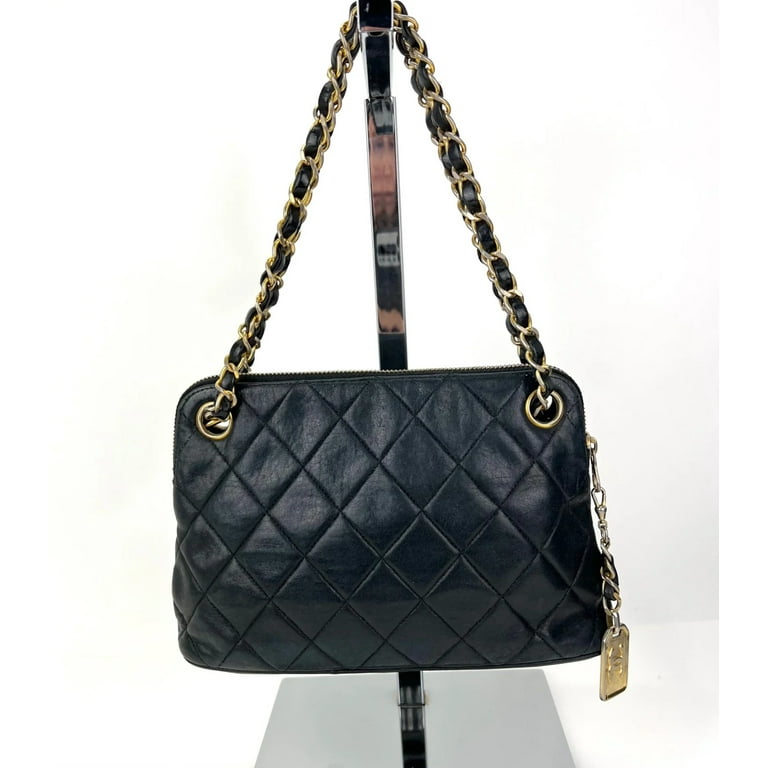 CHANEL Bag Quilted Lambskin Leather Chain Vintage Black Mini 