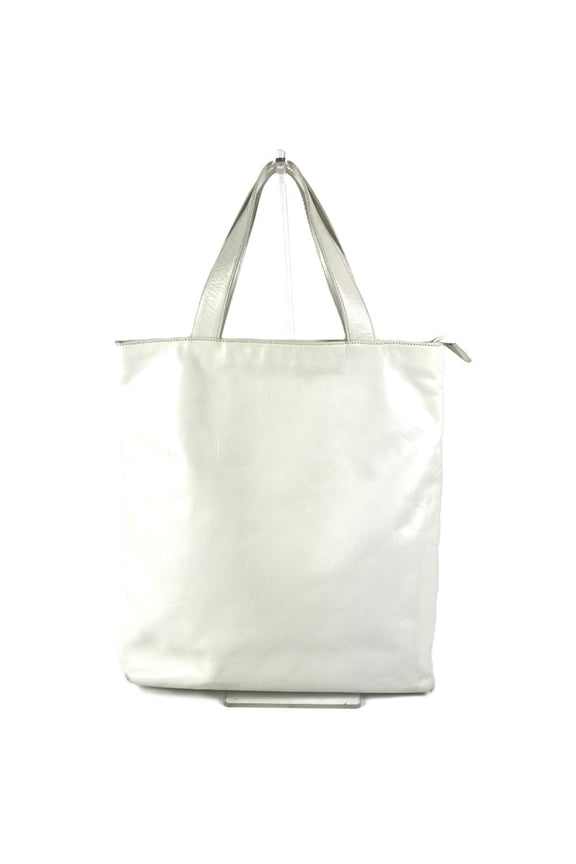 Pre-Owned CHANEL CC Coco Mark All Logo Tote Bag Shoulder Vertical Leather Women's White