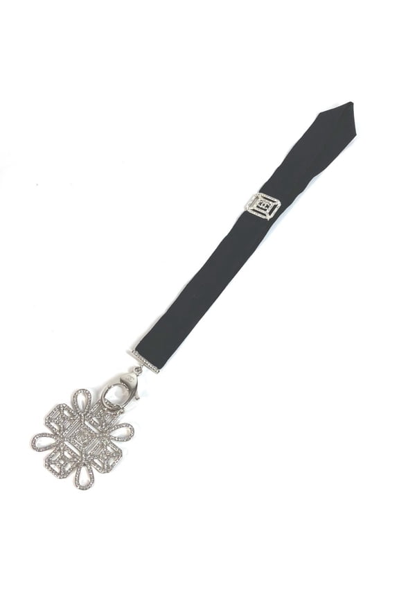 Pre-Owned CHANEL CC Coco Mark Rhinestone Neck Strap Necklace, Metal, Black, Women's