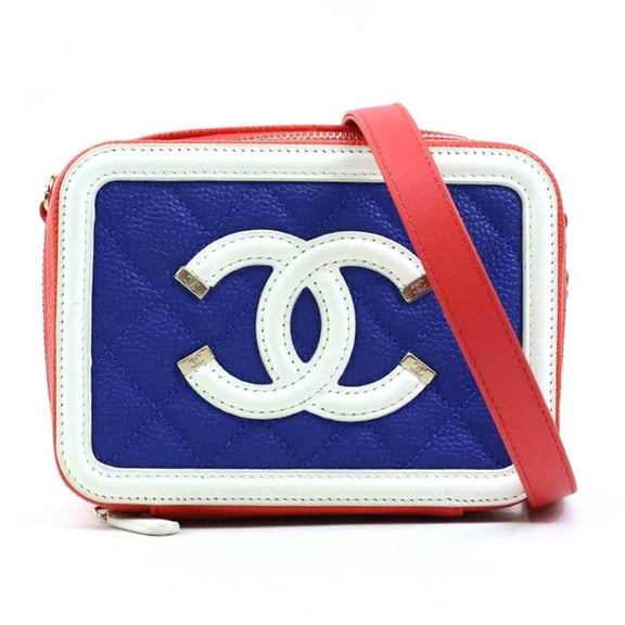 Pre-Owned CHANEL CC Figley Mini Shoulder Bag in Caviar Leather, Orange/Blue/Pink/White/Gold,...
