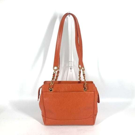 Pre-Owned CHANEL Chanel Chain Bag Triple Coco CC Mark Shoulder Tote Caviar Skin Women's Orange...