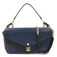 thumbnail image 1 of Pre-Owned CHANEL Handbag Shoulder Bag V Stitch Leather Navy Black Gold Women's e60036a (Good), 1 of 5
