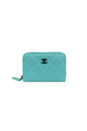 Pre-Owned CHANEL Matelass Coco Mark Lambskin Leather Round Zip Wallet/Coin Case Light Green...