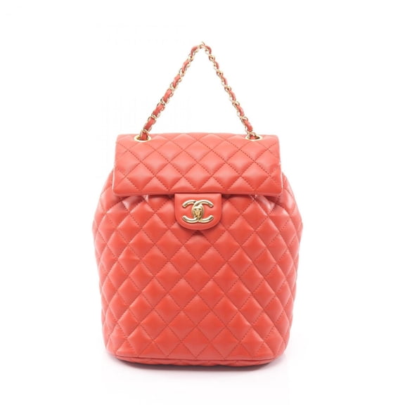 Pre-Owned CHANEL Matelasse Rucksack, Leather, Women's, Orange (Good)