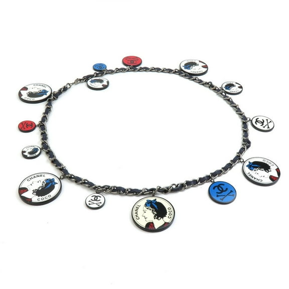Pre-Owned CHANEL Necklace Mademoiselle Metal Leather Resin Navy White Multicolor Women's... (Good)
