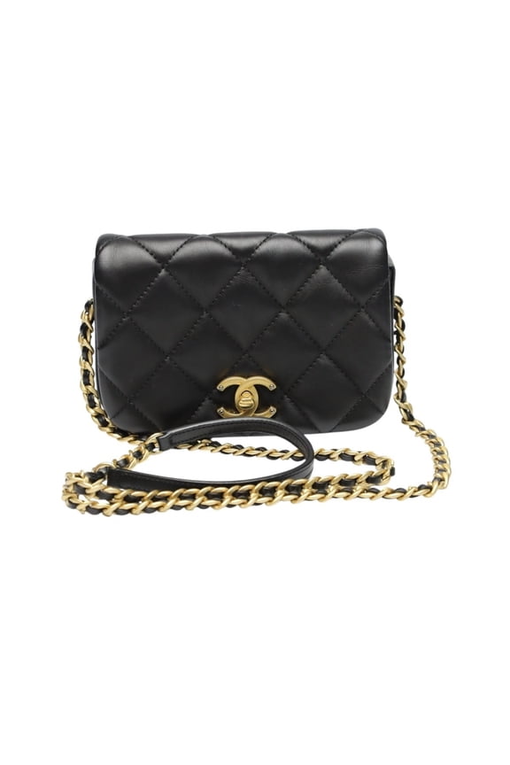 Pre-Owned CHANEL Shoulder Bag, Chain Lambskin Matelasse, AS2011, Black (Good)