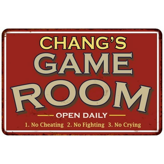 CHANG'S Game Room Sign Vintage Look 8 x 12 Matte Finish Metal 108120001074
