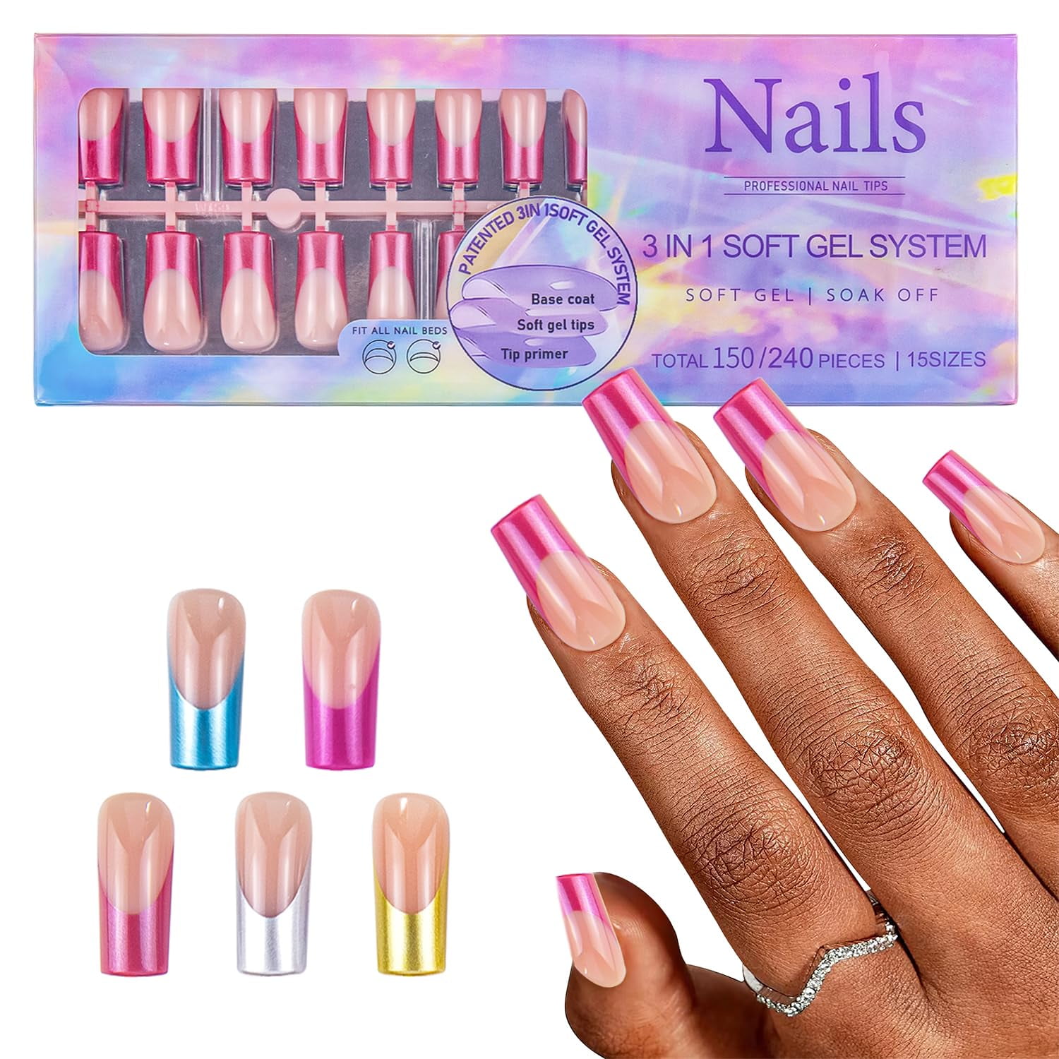 CHANGAR French Gel Nail TMA2 Tips, 150Pcs Rectangle French Tip Press on ...