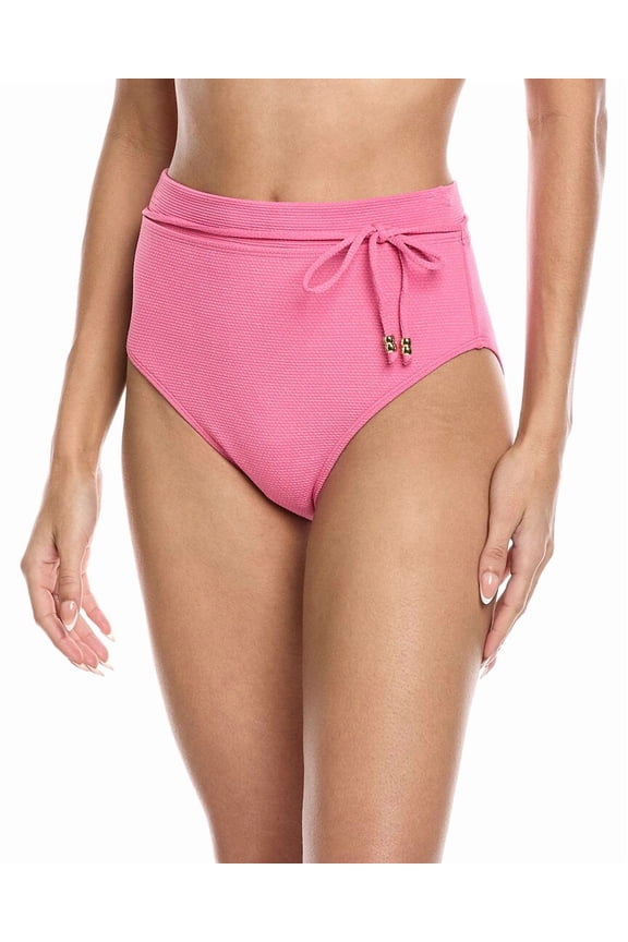 womens  Belted High-Waist Bikini Bottom, l, Pink