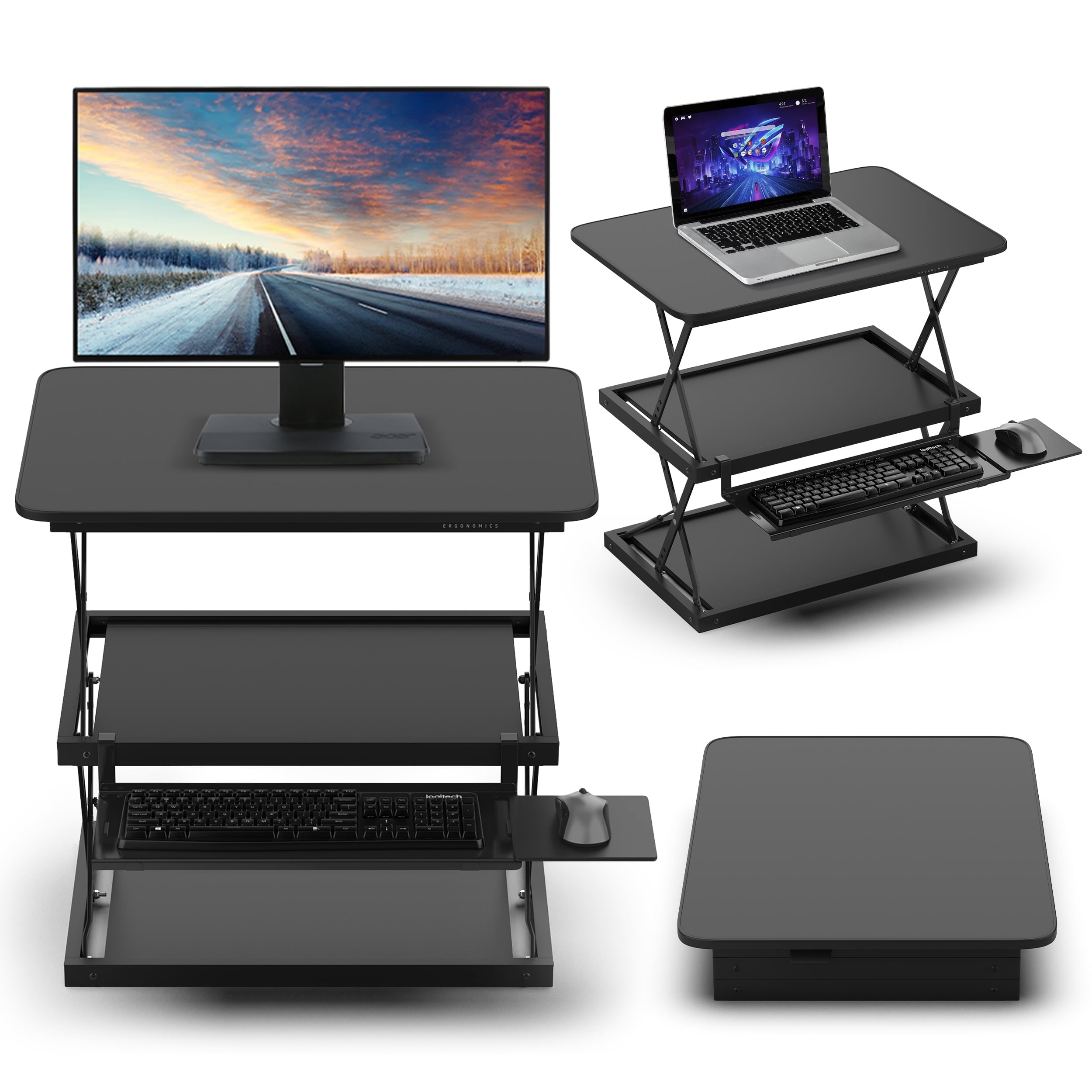Tall Adjustable Black Steel Standing Desk Converter