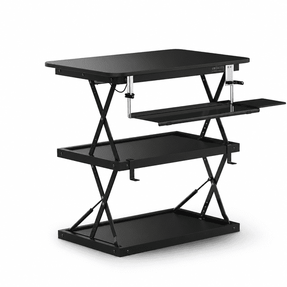 Tall Standing Desk Converter with Vertical Lift, Adjustable Keyboard Tray, 20 x 28 in, Black