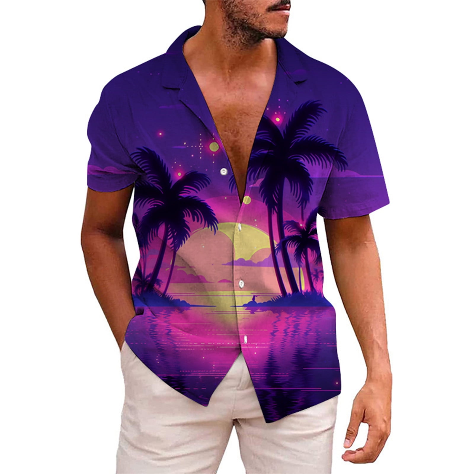 CHANGMOO Beach Polo Shirts for Men - Button Down Hawian Shirt Board ...