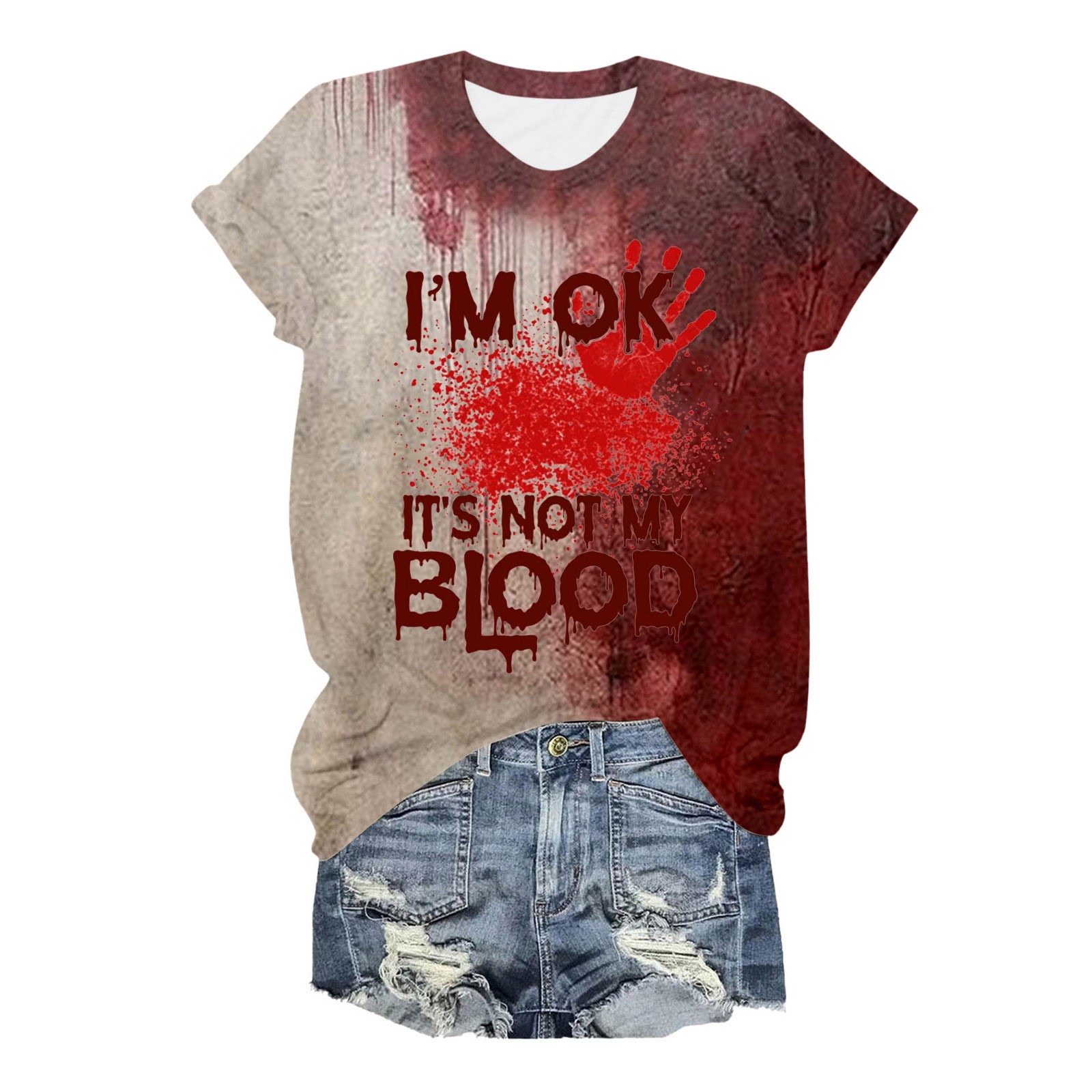 CHANGMOO Cute Halloween Shirts for Women Bloody Horror Letter Print T