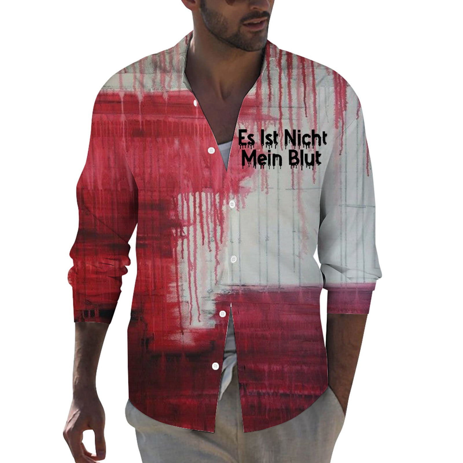 CHANGMOO Shirts Letter Print Hawaiian Shirt for Men Hallowmas Party