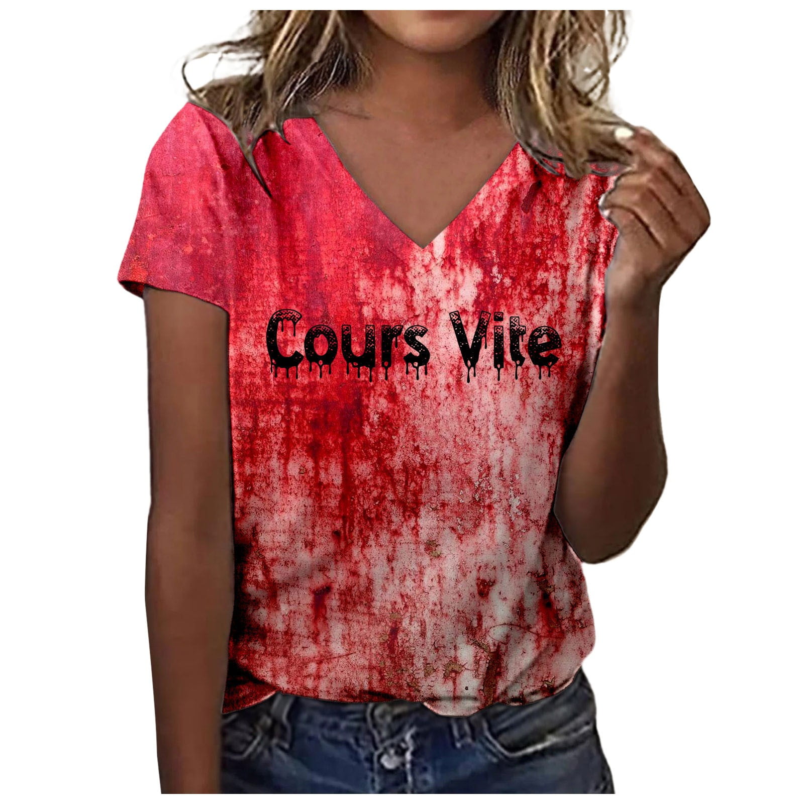 CHANGMOO Halloween Shirts for Women Bloody Horror Letter Print T
