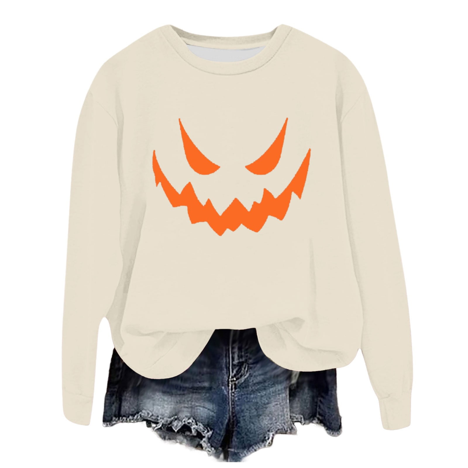CHANGMOO Halloween Sweatshirts for Women Pumpkin Face Graphic Tops
