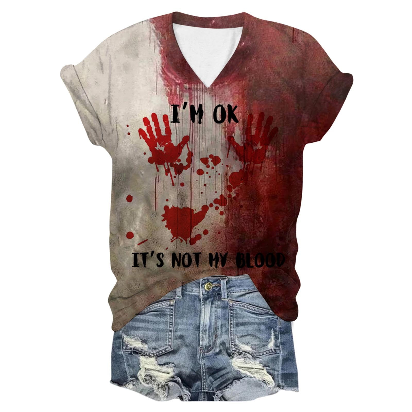 CHANGMOO Halloween Womens Shirt Bloody Horror Letter Print Tshirt Womens Costumes Halloween