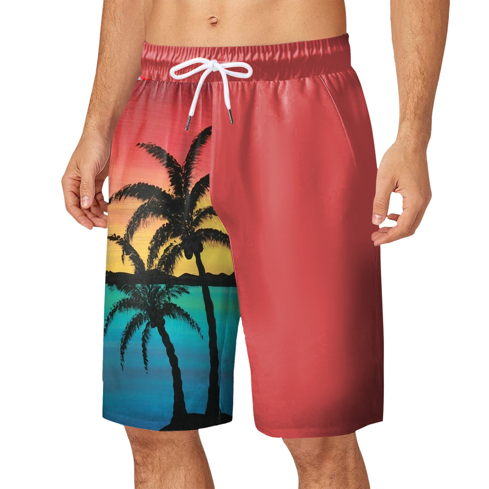 CHANGMOO Hawaiian Swim Trunks Mens Print Board Elastic Waist Loose 4 Inch Inseam Shorts Men