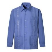 CHANGMOO Men's Guayabera Long Sleeve Button Up Cuban Beach Casual Embroidered Dress Shirt Corduroy Button down Men Man Shirts Dry Blend